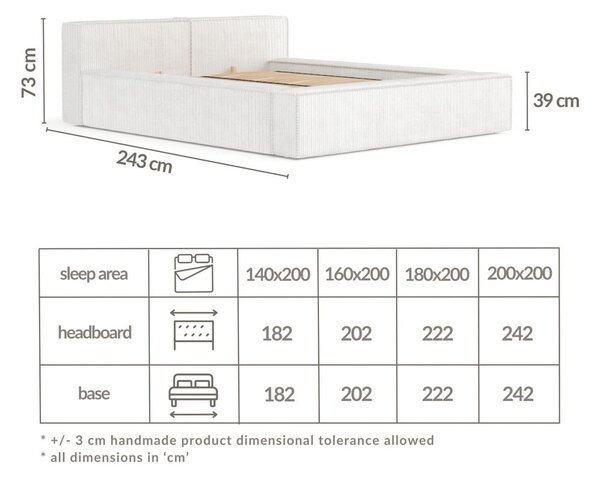 Beżowe tapicerowane łóżko dwuosobowe ze schowkiem i stelażem 140x200 cm Voliera – Maison de Rêve