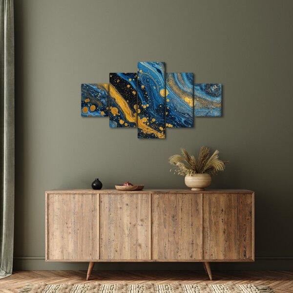 Obraz - Niebieska abstrakcja ze złotem (125x70 cm)