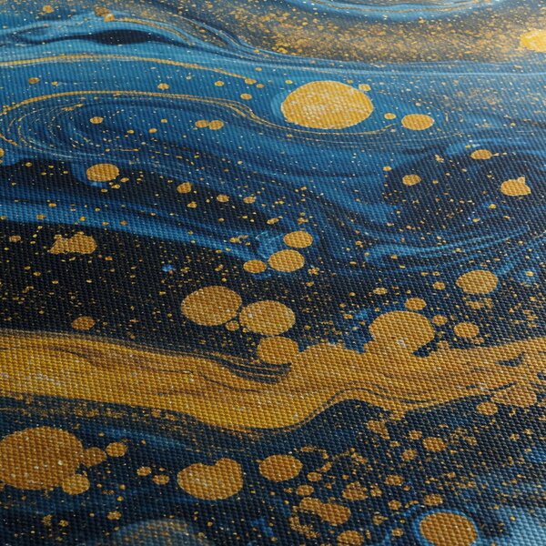 Obraz - Niebieska abstrakcja ze złotem (z zegarem) (90x30 cm)