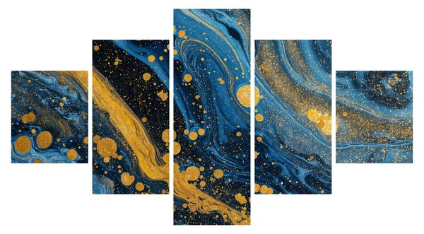 Obraz - Niebieska abstrakcja ze złotem (125x70 cm)