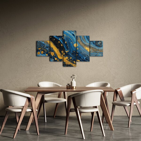Obraz - Niebieska abstrakcja ze złotem (125x70 cm)