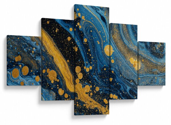 Obraz - Niebieska abstrakcja ze złotem (125x70 cm)