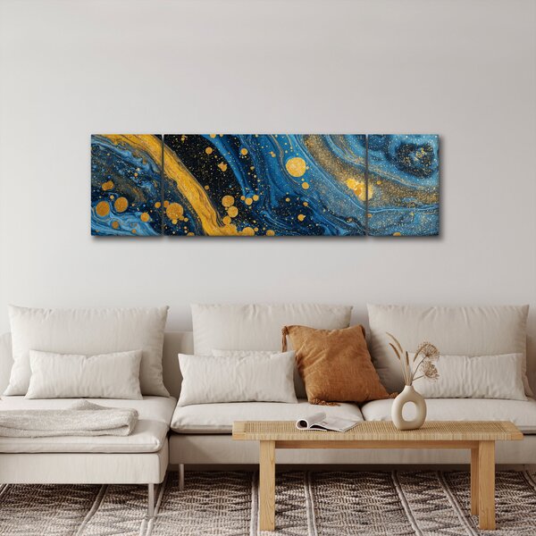 Obraz - Niebieska abstrakcja ze złotem (170x50 cm)