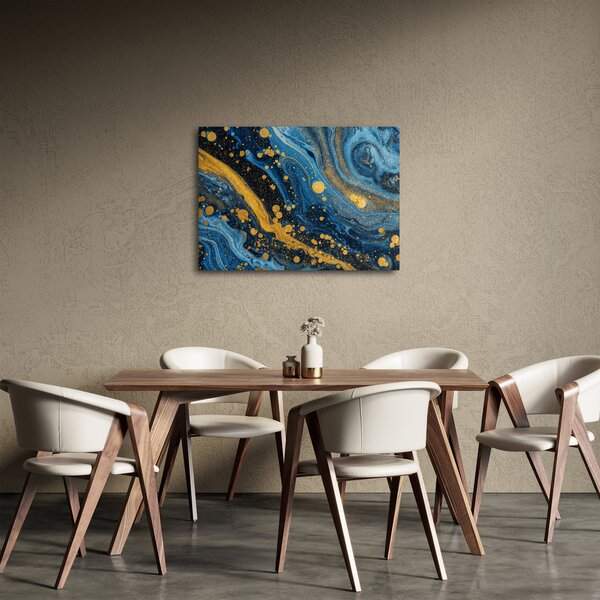 Obraz - Niebieska abstrakcja ze złotem (70x50 cm)