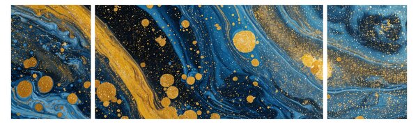 Obraz - Niebieska abstrakcja ze złotem (170x50 cm)
