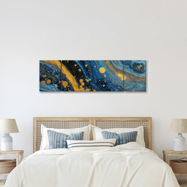 Obraz - Niebieska abstrakcja ze złotem (170x50 cm)