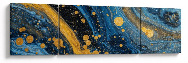 Obraz - Niebieska abstrakcja ze złotem (170x50 cm)