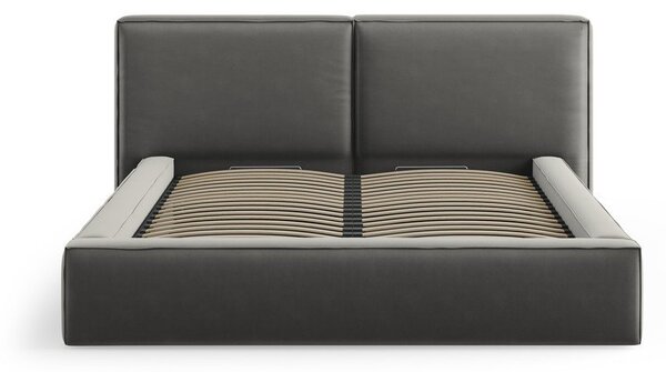 Szare aksamitne tapicerowane łóżko dwuosobowe ze schowkiem i stelażem 180x200 cm Arendal – Cosmopolitan Design