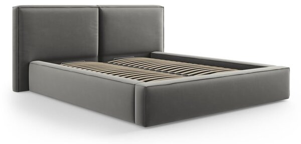 Szare aksamitne tapicerowane łóżko dwuosobowe ze schowkiem i stelażem 180x200 cm Arendal – Cosmopolitan Design
