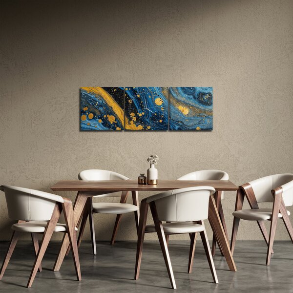 Obraz - Niebieska abstrakcja ze złotem (z zegarem) (90x30 cm)