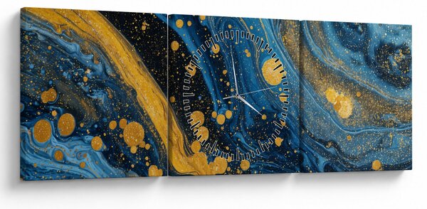 Obraz - Niebieska abstrakcja ze złotem (z zegarem) (90x30 cm)