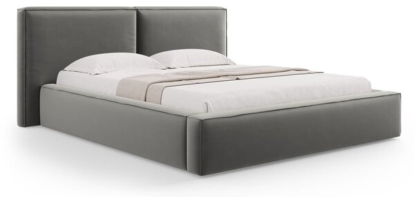 Szare aksamitne tapicerowane łóżko dwuosobowe ze schowkiem i stelażem 180x200 cm Arendal – Cosmopolitan Design