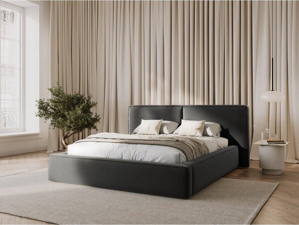 Szare aksamitne tapicerowane łóżko dwuosobowe ze schowkiem i stelażem 180x200 cm Arendal – Cosmopolitan Design