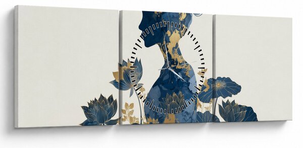 Obraz - Marmurowy profil kobiety (z zegarem) (90x30 cm)