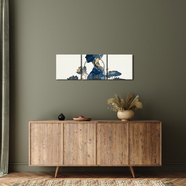 Obraz - Marmurowy profil kobiety (z zegarem) (90x30 cm)