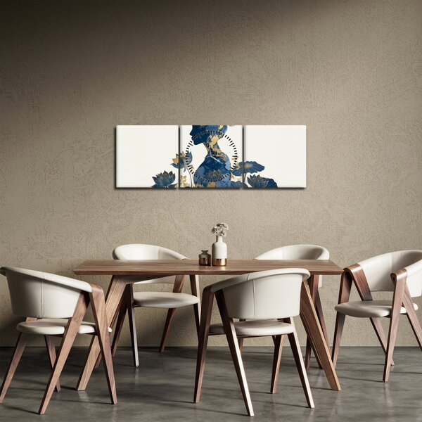 Obraz - Marmurowy profil kobiety (z zegarem) (90x30 cm)
