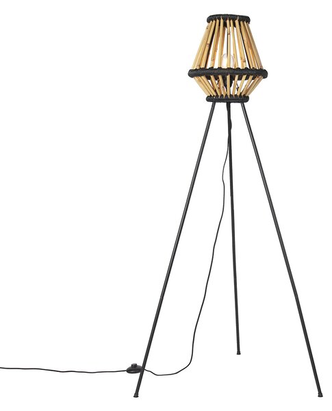 Orientalna lampa stojąca na trójnogu bambusowa z czarnym - Evalin Oswietlenie wewnetrzne