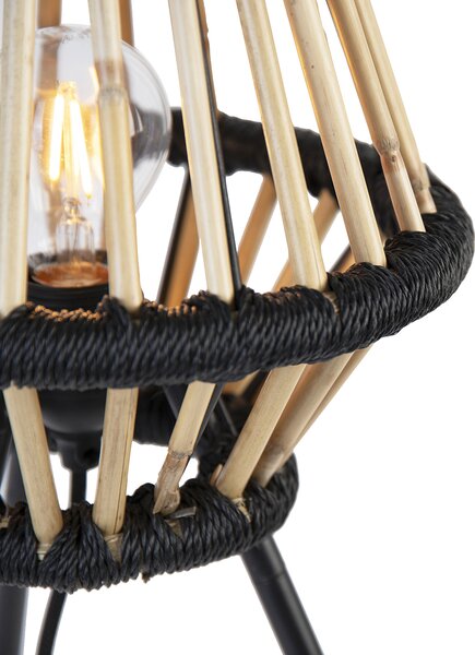 Rustykalna lampa stołowa na trójnogu z bambusa z czarnym wykończeniem - Evalin