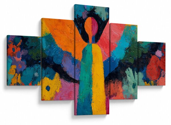 Obraz - Abstrakcyjny anioł z kwiatami (125x70 cm)