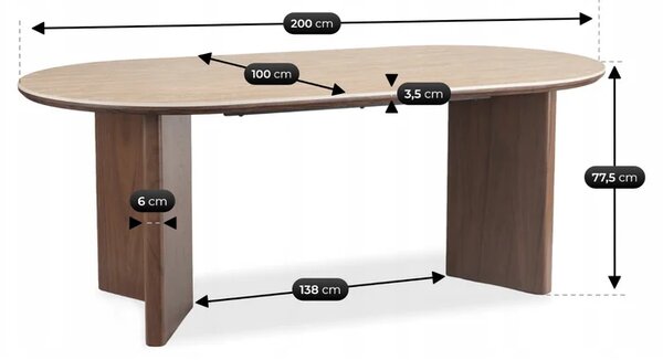 Stół Owalny DARIUS 200 cm Trawertyn/Orzech Nowoczesny