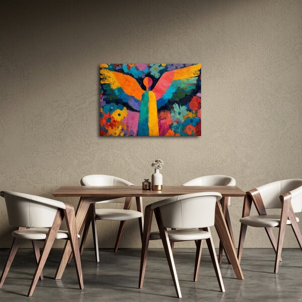 Obraz - Abstrakcyjny anioł z kwiatami (70x50 cm)