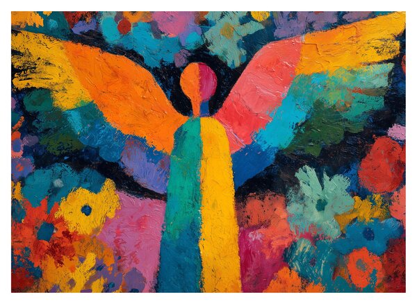Obraz - Abstrakcyjny anioł z kwiatami (70x50 cm)