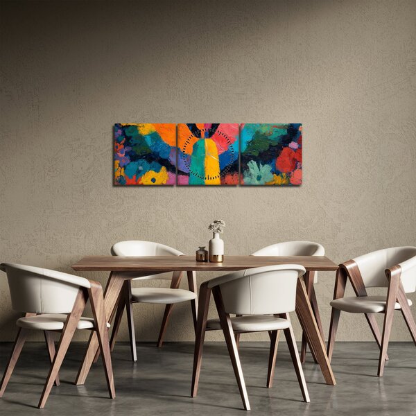 Obraz - Abstrakcyjny anioł z kwiatami (z zegarem) (90x30 cm)