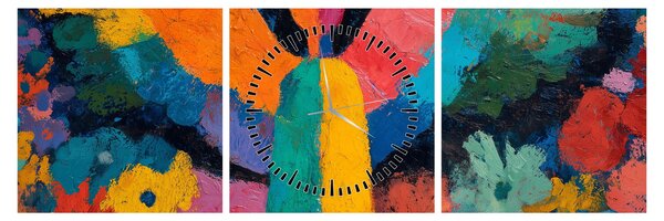 Obraz - Abstrakcyjny anioł z kwiatami (z zegarem) (90x30 cm)