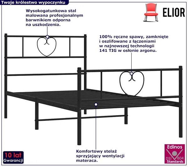 Czarne pojedyncze łóżko metalowe 80x200 cm T7-K18