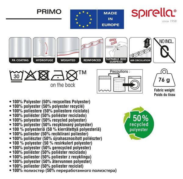 Zasłona prysznicowa 180x200 cm Primo – Spirella