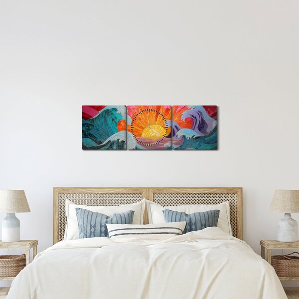 Obraz - Mozaika fal (z zegarem) (90x30 cm)