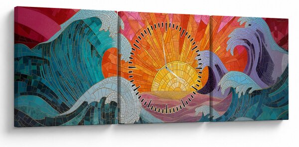 Obraz - Mozaika fal (z zegarem) (90x30 cm)