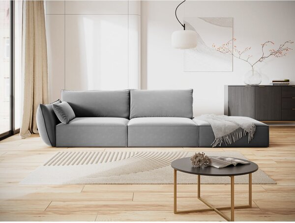 Jasnoszara aksamitna sofa lewostronna 264 cm Vanda – Mazzini Sofas