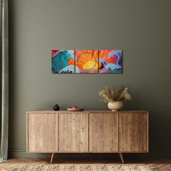Obraz - Mozaika fal (z zegarem) (90x30 cm)