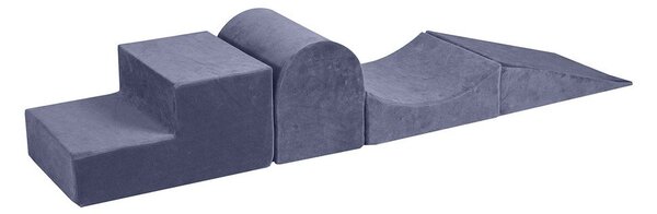 Szaroniebieski aksamitny piankowy plac zabaw 4 szt. wysokość 30 cm 45x193 cm Montessori – Meowbaby