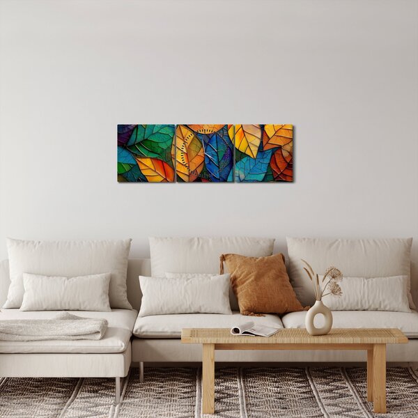 Obraz - Mozaika z liści (z zegarem) (90x30 cm)