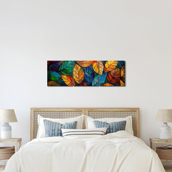 Obraz - Mozaika z liści (z zegarem) (90x30 cm)