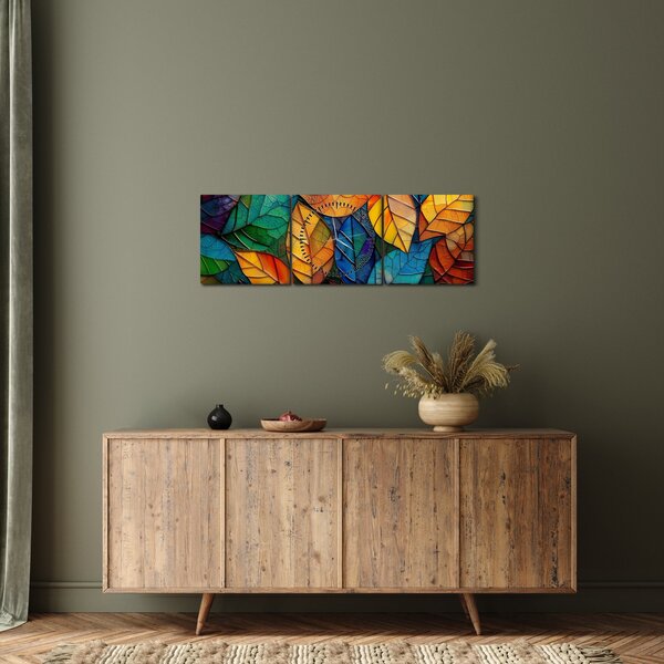 Obraz - Mozaika z liści (z zegarem) (90x30 cm)