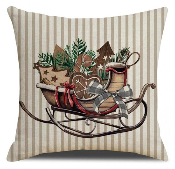 Świąteczna poszewka na poduszkę SLEIGH 45x45 cm, beżowa