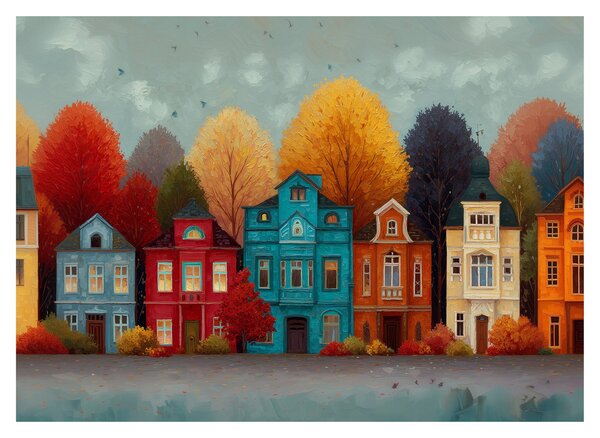 Obraz - Malowane jesienne miasto (70x50 cm)