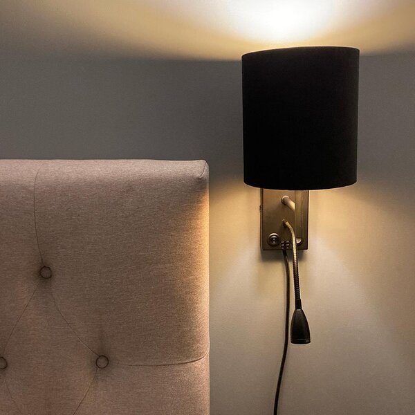 Lampa ścienna w stylu art deco czarna z abażurem z weluru - Stacca