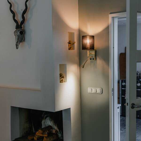 Lampa ścienna w stylu art deco czarna z czarnym bawełnianym abażurem - Stacca