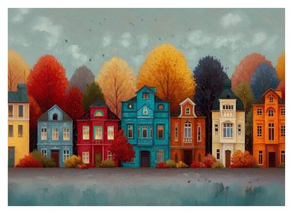 Obraz na szkle - Malowane jesienne miasto (70x50 cm)