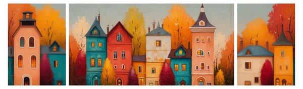Obraz - Jesienna wieś (170x50 cm)