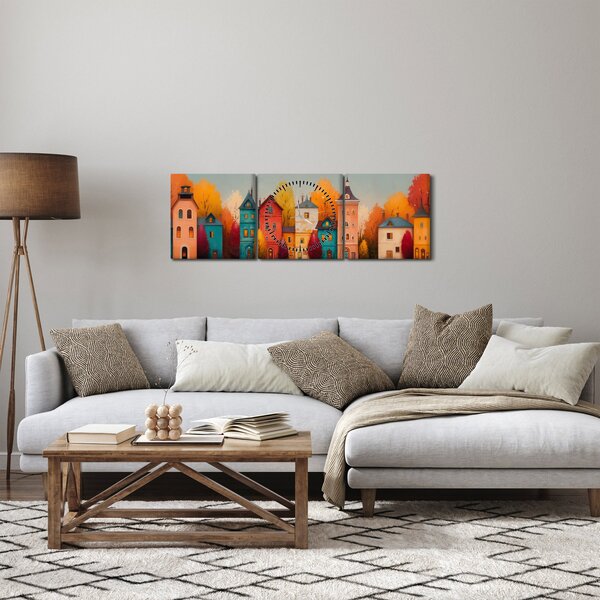 Obraz - Jesienna wieś (z zegarem) (90x30 cm)