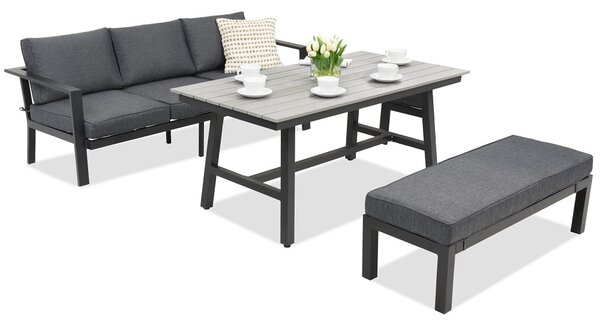 Meble ogrodowe aluminiowe Sydney Apetito Comfort 3 z ławką Garden Point antracyt