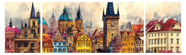 Obraz - Jesień w malowanym mieście (170x50 cm)