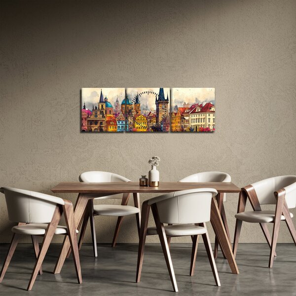 Obraz - Jesień w malowanym mieście (z zegarem) (90x30 cm)