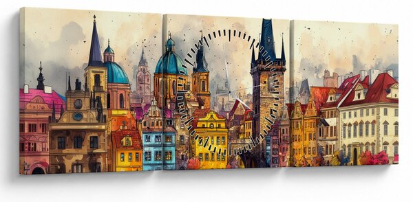 Obraz - Jesień w malowanym mieście (z zegarem) (90x30 cm)