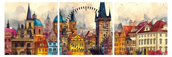 Obraz - Jesień w malowanym mieście (z zegarem) (90x30 cm)